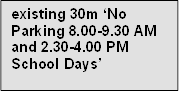 existing 30m ‘No Parking 8.00-9.30 AM and 2.30-4.00 PM School Days’ 
