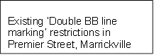 Existing ‘Double BB line marking’ restrictions in
Premier Street, Marrickville 
