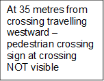 At 35 metres from crossing travelling westward – pedestrian crossing sign at crossing NOT visible
